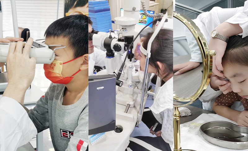 角膜塑形镜验配过程，医生正在为患者进行眼部检查